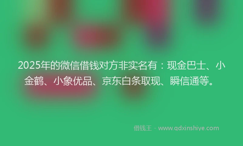 2025年的微信借钱对方非实名有：现金巴士、小金鹤、小象优品、京东白条取现、瞬信通等。