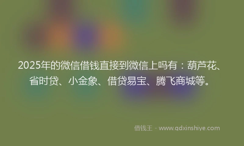 2025年的微信借钱直接到微信上吗有：葫芦花、省时贷、小金象、借贷易宝、腾飞商城等。