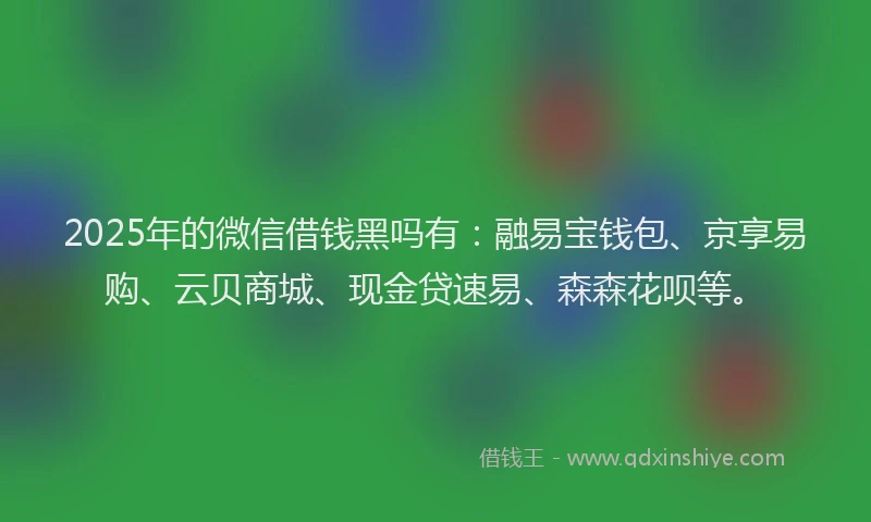2025年的微信借钱黑吗有：融易宝钱包、京享易购、云贝商城、现金贷速易、森森花呗等。