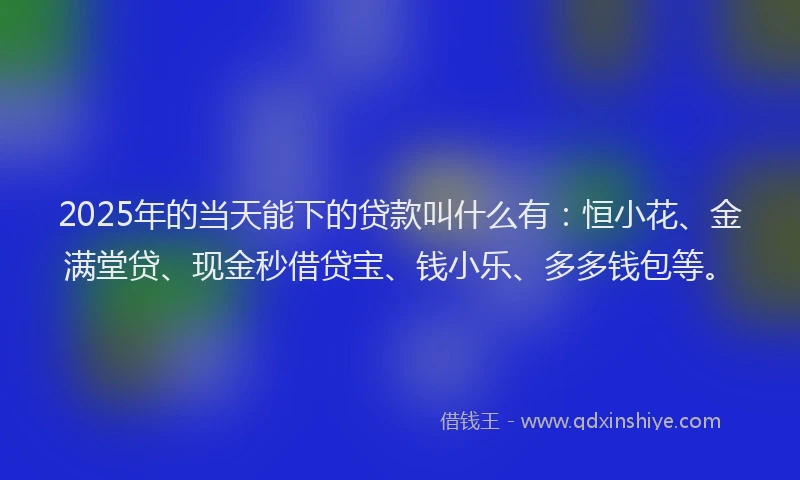 2025年的当天能下的贷款叫什么有：恒小花、金满堂贷、现金秒借贷宝、钱小乐、多多钱包等。