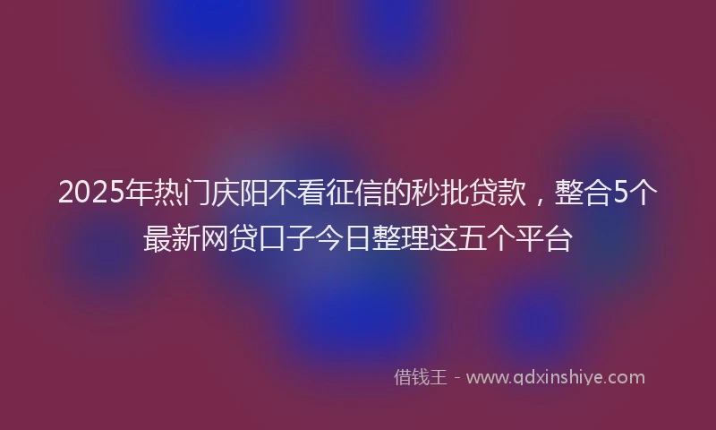 2025年热门庆阳不看征信的秒批贷款，整合5个最新网贷口子今日整理这五个平台