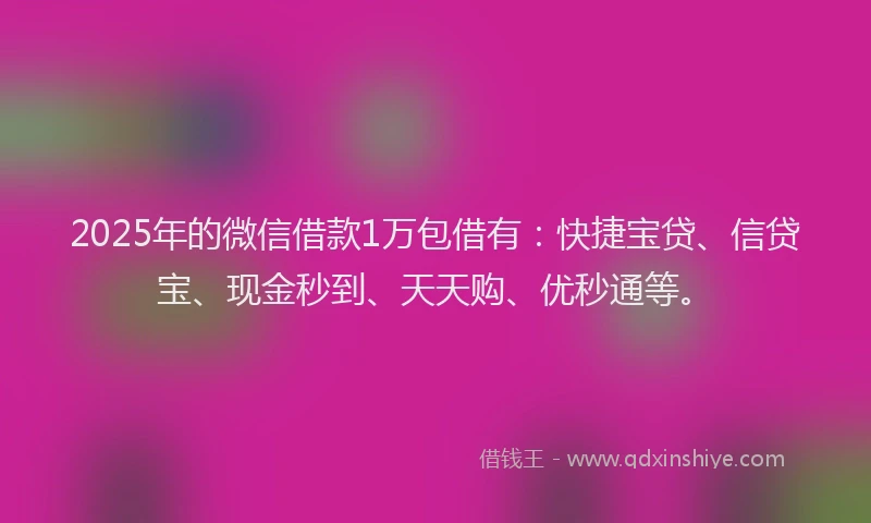 2025年的微信借款1万包借有：快捷宝贷、信贷宝、现金秒到、天天购、优秒通等。