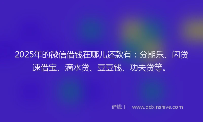 2025年的微信借钱在哪儿还款有：分期乐、闪贷速借宝、滴水贷、豆豆钱、功夫贷等。