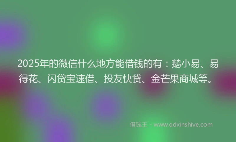 2025年的微信什么地方能借钱的有：鹅小易、易得花、闪贷宝速借、投友快贷、金芒果商城等。