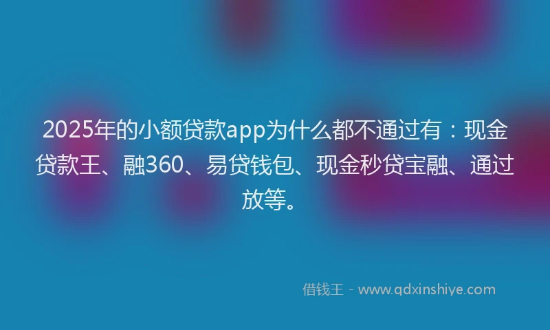 2025年的小额贷款app为什么都不通过有：现金贷款王、融360、易贷钱包、现金秒贷宝融、通过放等。