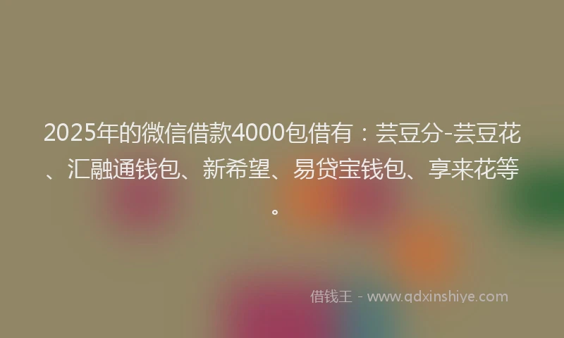 2025年的微信借款4000包借有：芸豆分-芸豆花、汇融通钱包、新希望、易贷宝钱包、享来花等。