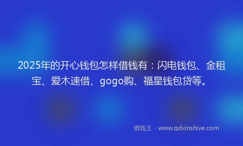 2025年的开心钱包怎样借钱有：闪电钱包、金租宝、爱木速借、gogo购、福星钱包贷等。