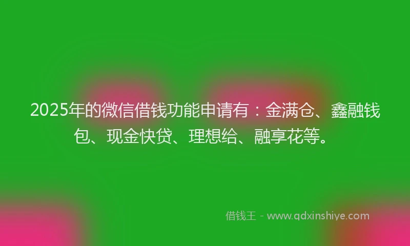 2025年的微信借钱功能申请有：金满仓、鑫融钱包、现金快贷、理想给、融享花等。