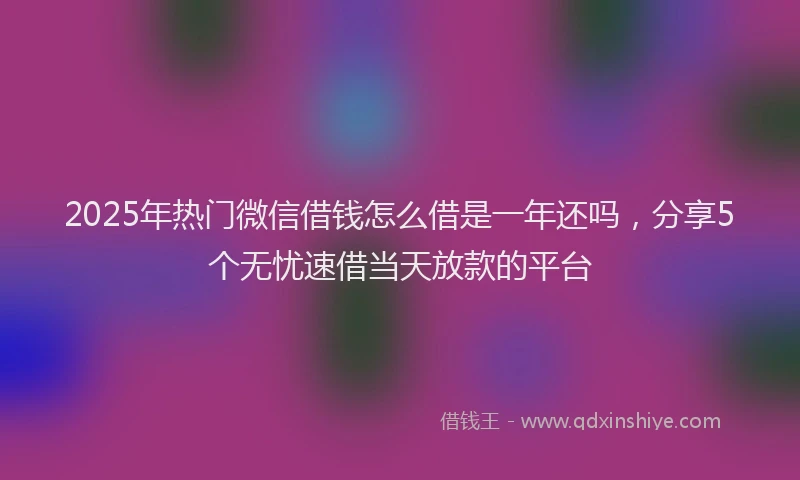 2025年热门微信借钱怎么借是一年还吗，分享5个无忧速借当天放款的平台