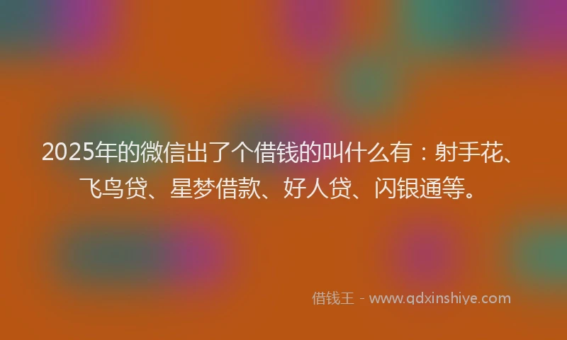 2025年的微信出了个借钱的叫什么有：射手花、飞鸟贷、星梦借款、好人贷、闪银通等。