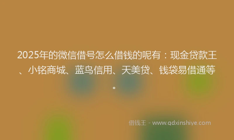 2025年的微信借号怎么借钱的呢有：现金贷款王、小铭商城、蓝鸟信用、天美贷、钱袋易借通等。