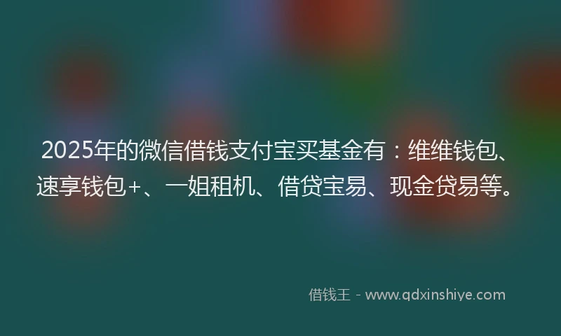 2025年的微信借钱支付宝买基金有：维维钱包、速享钱包+、一姐租机、借贷宝易、现金贷易等。