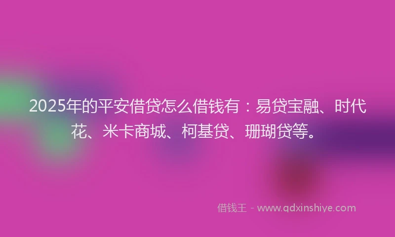 2025年的平安借贷怎么借钱有：易贷宝融、时代花、米卡商城、柯基贷、珊瑚贷等。