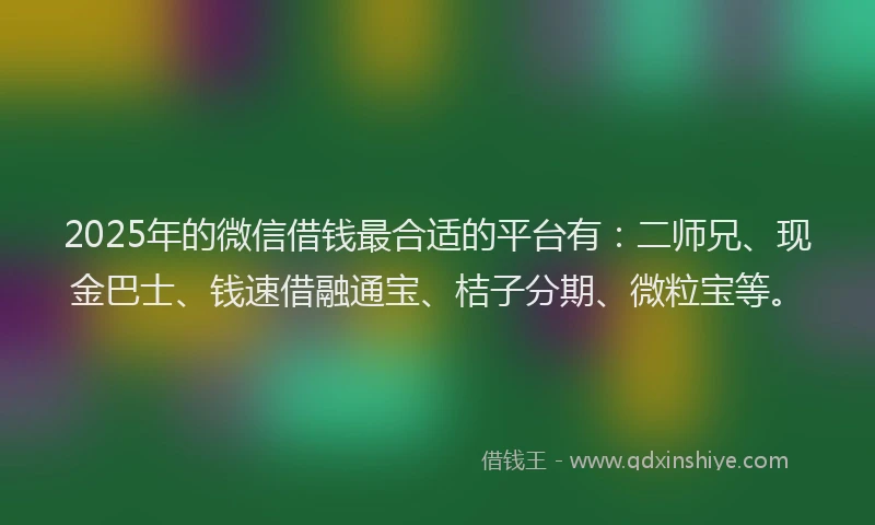 2025年的微信借钱最合适的平台有：二师兄、现金巴士、钱速借融通宝、桔子分期、微粒宝等。