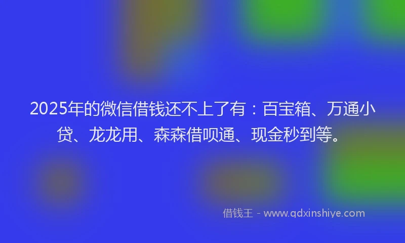 2025年的微信借钱还不上了有：百宝箱、万通小贷、龙龙用、森森借呗通、现金秒到等。