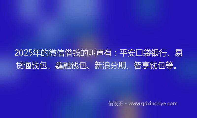 2025年的微信借钱的叫声有：平安口袋银行、易贷通钱包、鑫融钱包、新浪分期、智享钱包等。