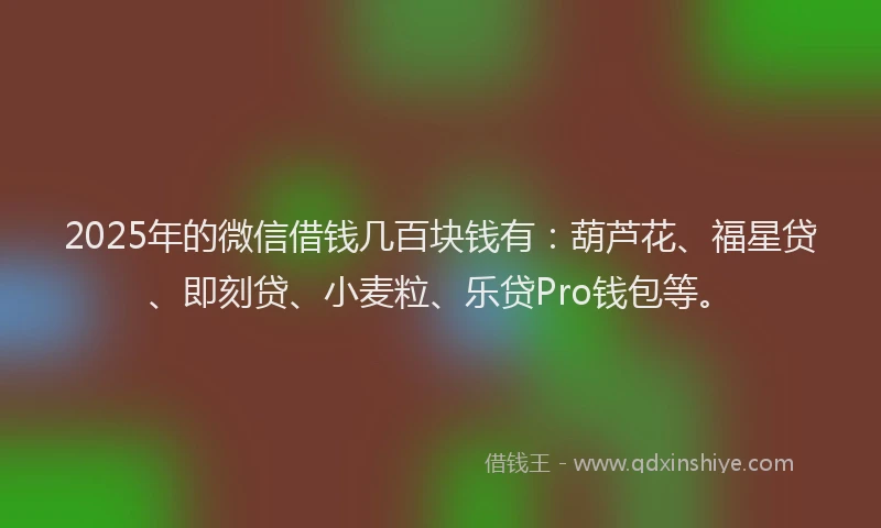 2025年的微信借钱几百块钱有:葫芦花、福星贷、即刻贷、小麦粒、乐贷Pro钱包等。