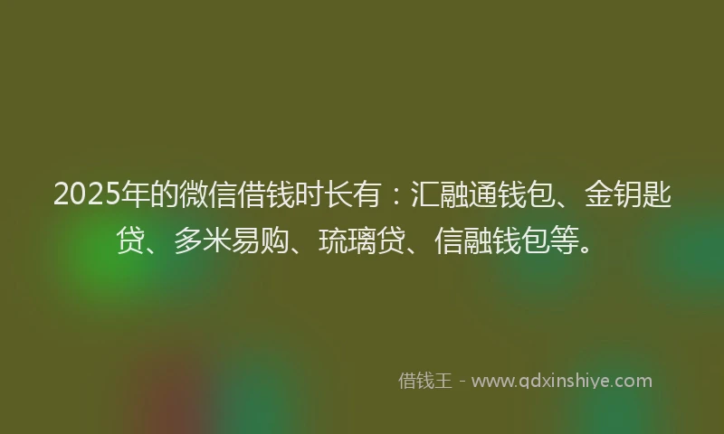 2025年的微信借钱时长有：汇融通钱包、金钥匙贷、多米易购、琉璃贷、信融钱包等。