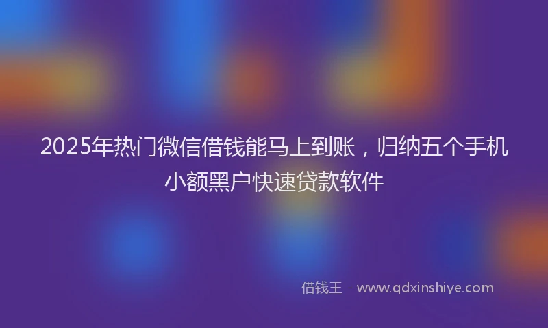 2025年热门微信借钱能马上到账，归纳五个手机小额黑户快速贷款软件