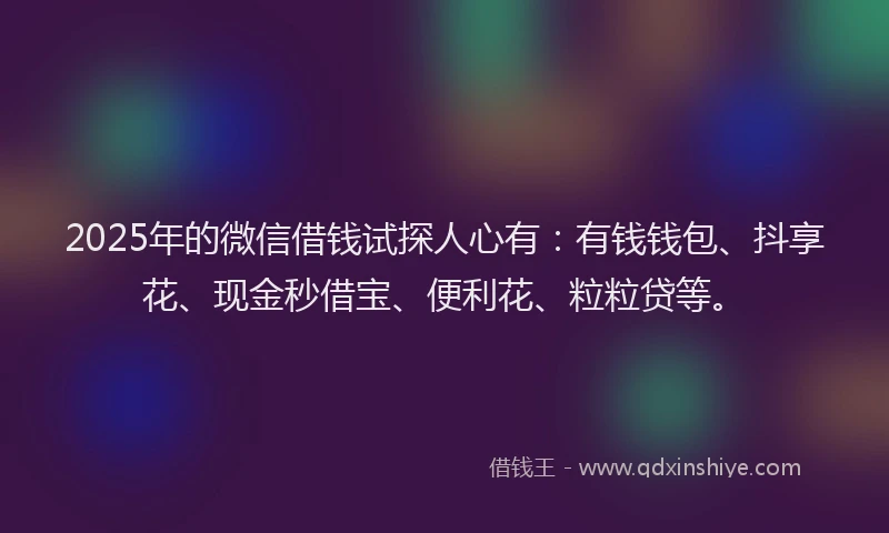 2025年的微信借钱试探人心有：有钱钱包、抖享花、现金秒借宝、便利花、粒粒贷等。