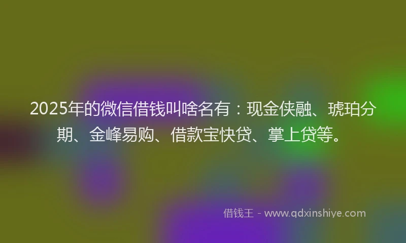 2025年的微信借钱叫啥名有：现金侠融、琥珀分期、金峰易购、借款宝快贷、掌上贷等。