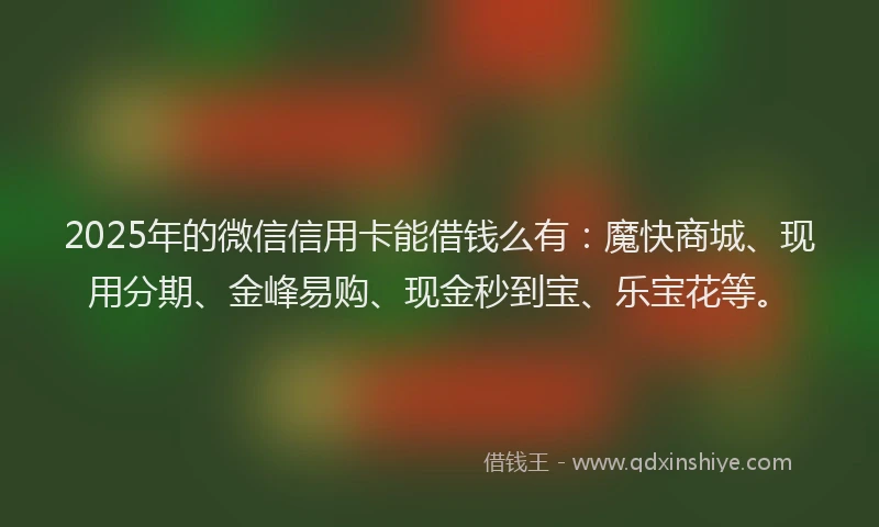 2025年的微信信用卡能借钱么有：魔快商城、现用分期、金峰易购、现金秒到宝、乐宝花等。