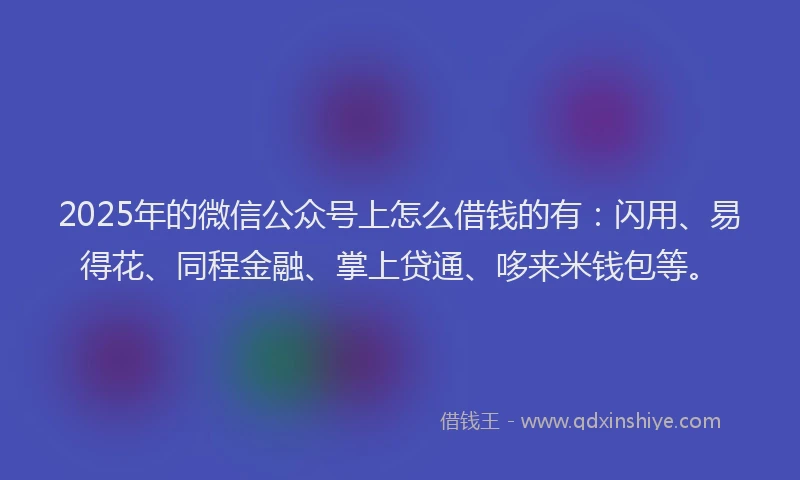 2025年的微信公众号上怎么借钱的有：闪用、易得花、同程金融、掌上贷通、哆来米钱包等。