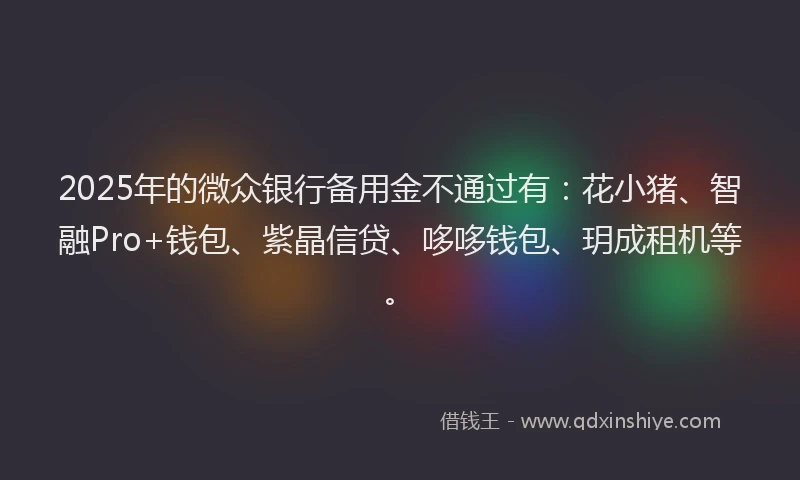 2025年的微众银行备用金不通过有：花小猪、智融Pro+钱包、紫晶信贷、哆哆钱包、玥成租机等。