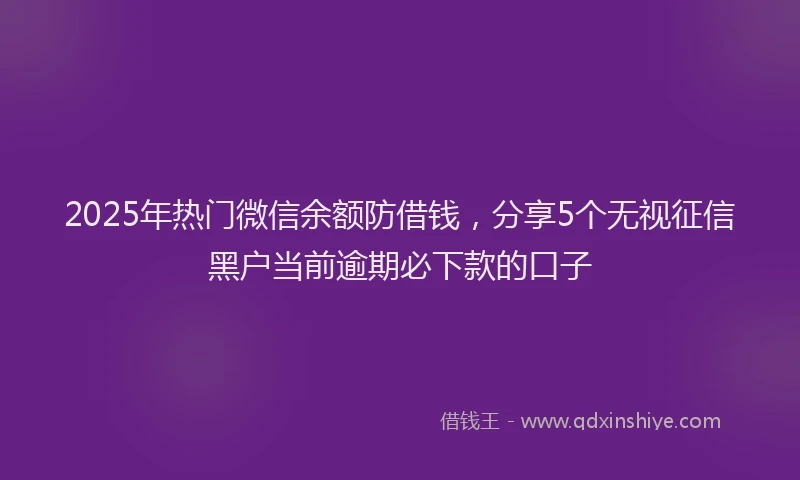 2025年热门微信余额防借钱，分享5个无视征信黑户当前逾期必下款的口子