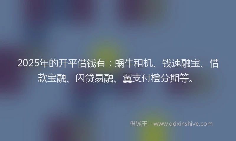 2025年的开平借钱有：蜗牛租机、钱速融宝、借款宝融、闪贷易融、翼支付橙分期等。