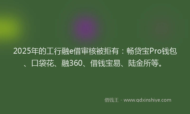 2025年的工行融e借审核被拒有：畅贷宝Pro钱包、口袋花、融360、借钱宝易、陆金所等。