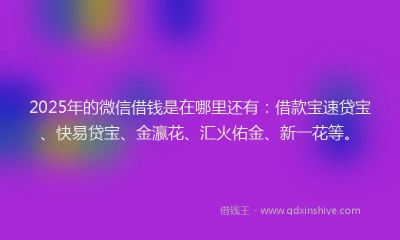 2025年的微信借钱是在哪里还有：借款宝速贷宝、快易贷宝、金瀛花、汇火佑金、新一花等。