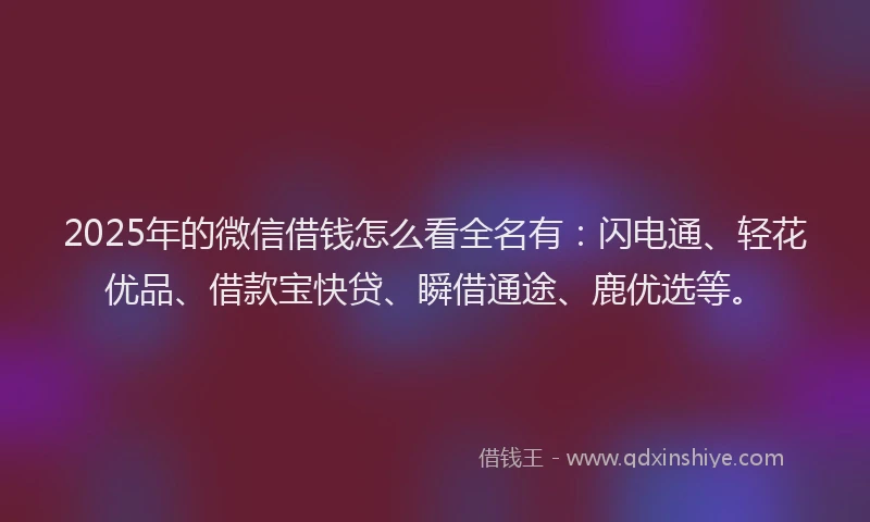 2025年的微信借钱怎么看全名有：闪电通、轻花优品、借款宝快贷、瞬借通途、鹿优选等。