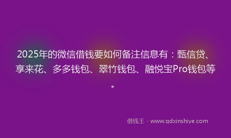2025年的微信借钱要如何备注信息有：甄信贷、享来花、多多钱包、翠竹钱包、融悦宝Pro钱包等。