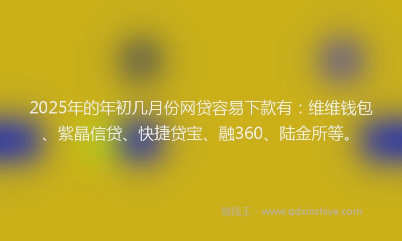 2025年的年初几月份网贷容易下款有：维维钱包、紫晶信贷、快捷贷宝、融360、陆金所等。