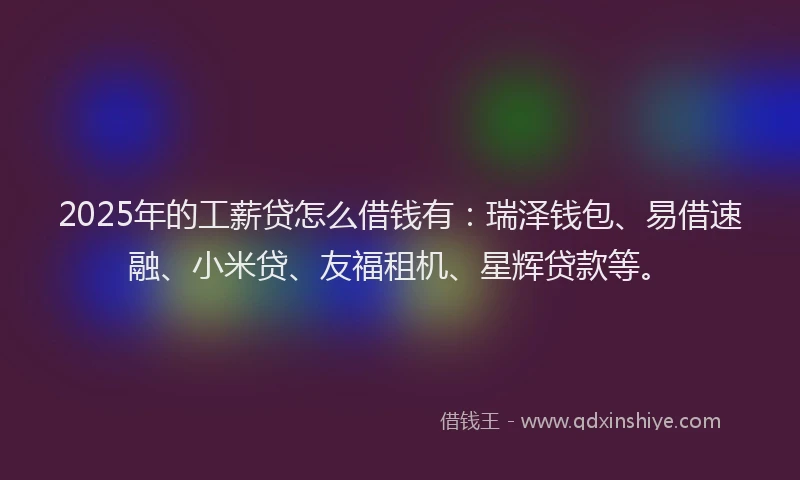 2025年的工薪贷怎么借钱有:瑞泽钱包、易借速融、小米贷、友福租机、星辉贷款等。