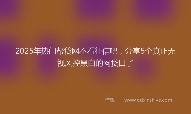 2025年热门帮贷网不看征信吧，分享5个真正无视风控黑白的网贷口子