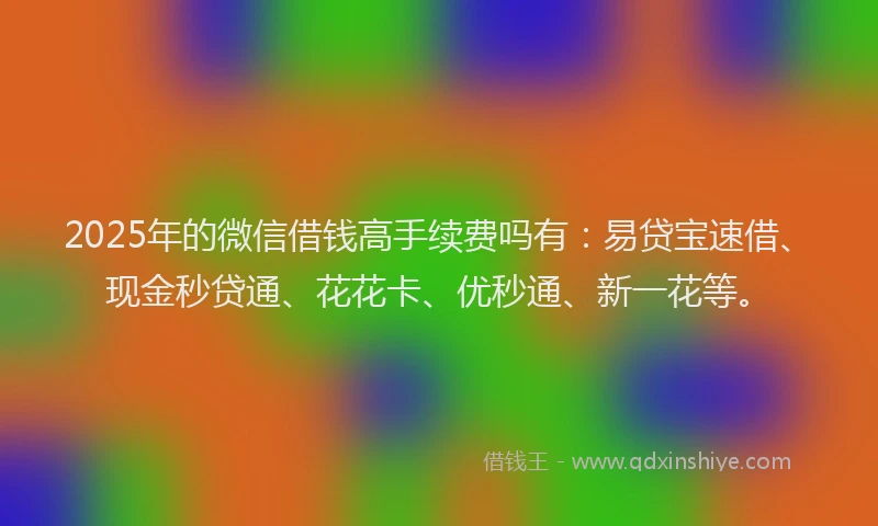 2025年的微信借钱高手续费吗有：易贷宝速借、现金秒贷通、花花卡、优秒通、新一花等。