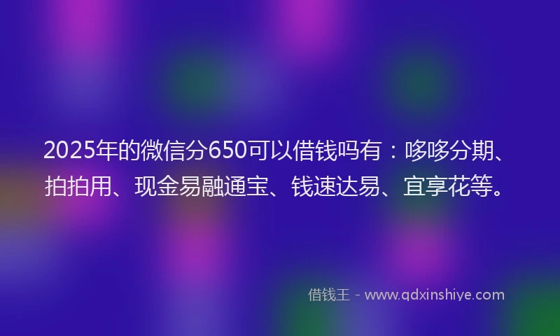 2025年的微信分650可以借钱吗有：哆哆分期、拍拍用、现金易融通宝、钱速达易、宜享花等。