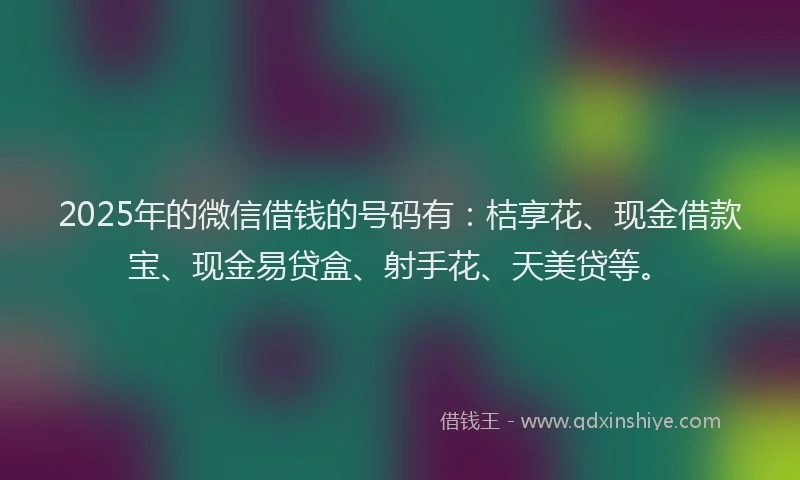 2025年的微信借钱的号码有:桔享花、现金借款宝、现金易贷盒、射手花、天美贷等。