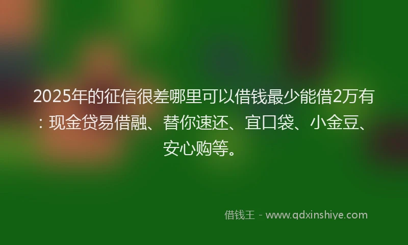 2025年的征信很差哪里可以借钱最少能借2万有：现金贷易借融、替你速还、宜口袋、小金豆、安心购等。