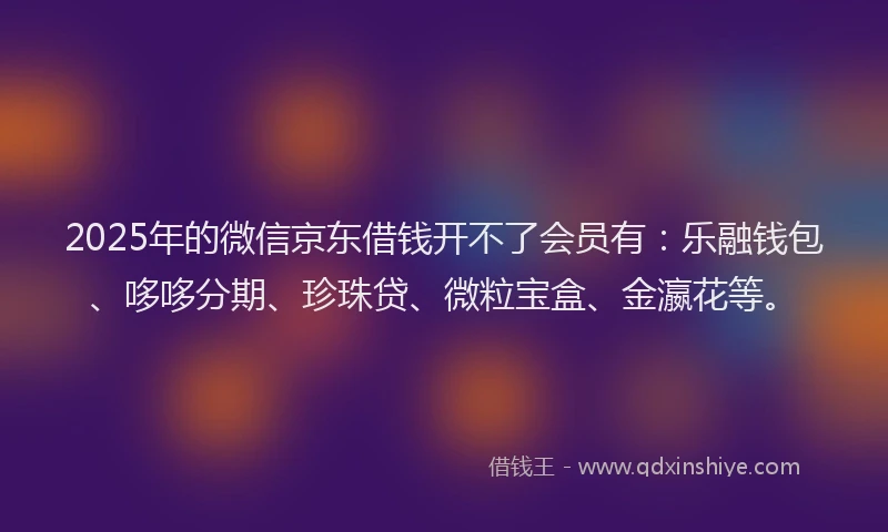 2025年的微信京东借钱开不了会员有：乐融钱包、哆哆分期、珍珠贷、微粒宝盒、金瀛花等。
