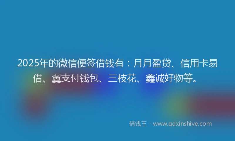2025年的微信便签借钱有：月月盈贷、信用卡易借、翼支付钱包、三枝花、鑫诚好物等。