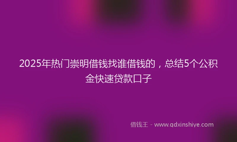 2025年热门崇明借钱找谁借钱的，总结5个公积金快速贷款口子