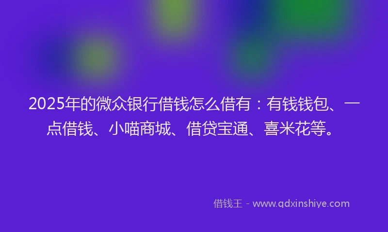2025年的微众银行借钱怎么借有：有钱钱包、一点借钱、小喵商城、借贷宝通、喜米花等。