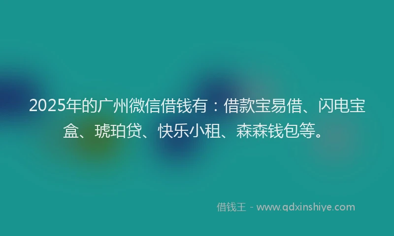2025年的广州微信借钱有：借款宝易借、闪电宝盒、琥珀贷、快乐小租、森森钱包等。