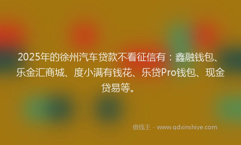 2025年的徐州汽车贷款不看征信有：鑫融钱包、乐金汇商城、度小满有钱花、乐贷Pro钱包、现金贷易等。
