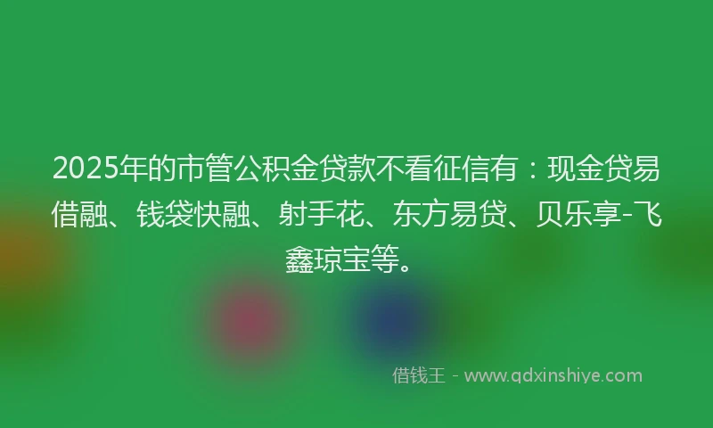 2025年的市管公积金贷款不看征信有：现金贷易借融、钱袋快融、射手花、东方易贷、贝乐享-飞鑫琼宝等。