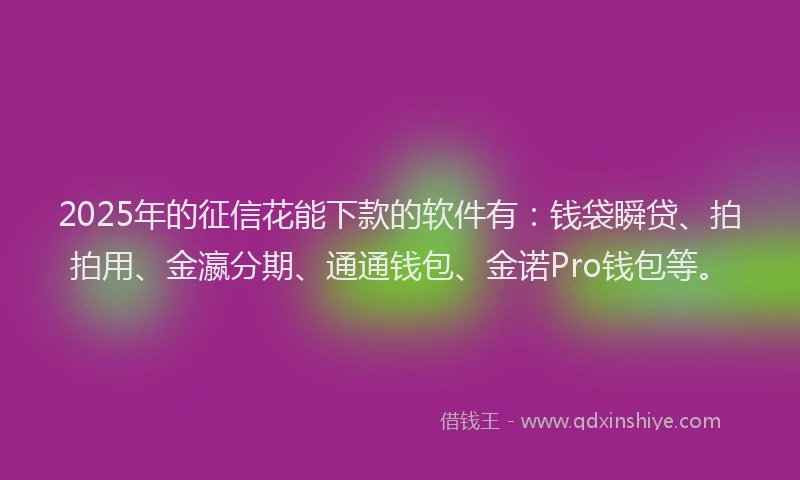 2025年的征信花能下款的软件有：钱袋瞬贷、拍拍用、金瀛分期、通通钱包、金诺Pro钱包等。