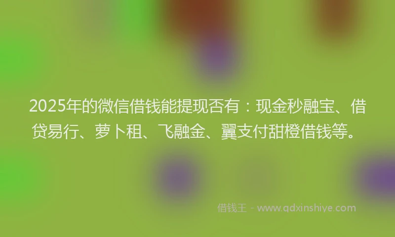 2025年的微信借钱能提现否有：现金秒融宝、借贷易行、萝卜租、飞融金、翼支付甜橙借钱等。